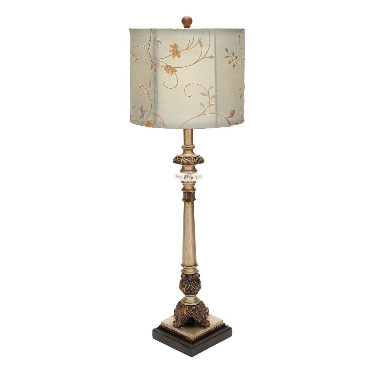 Set of 2 Tuscan Hexagonal Gold Metal and Polystone Floral Buffet Lamp, 32.50" x 11" x 11"